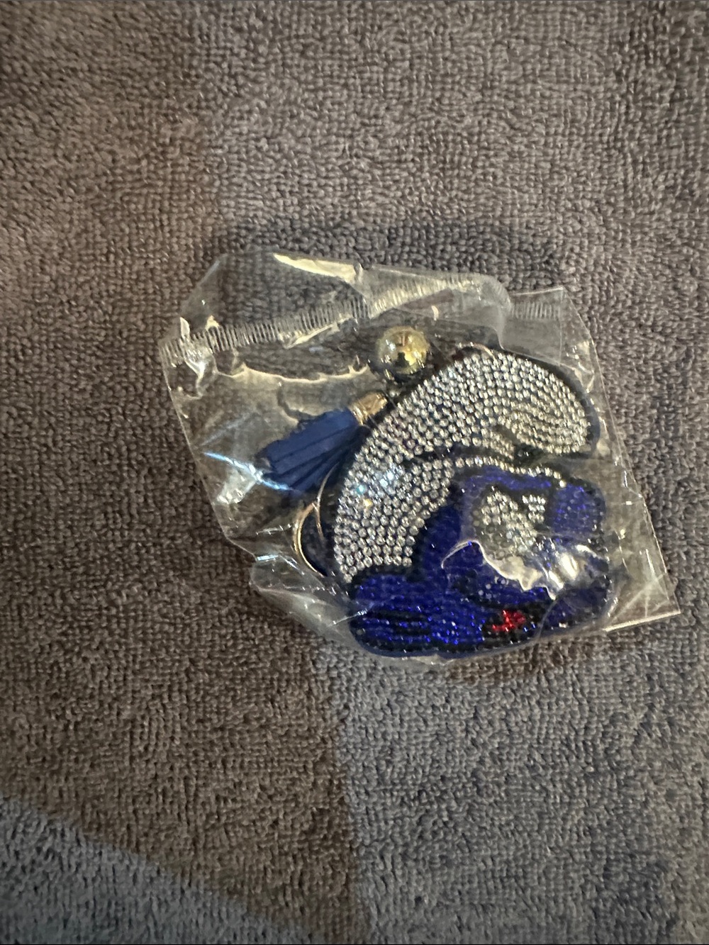 Smurf Blue and Silver Crystal Cat Keyring Charm